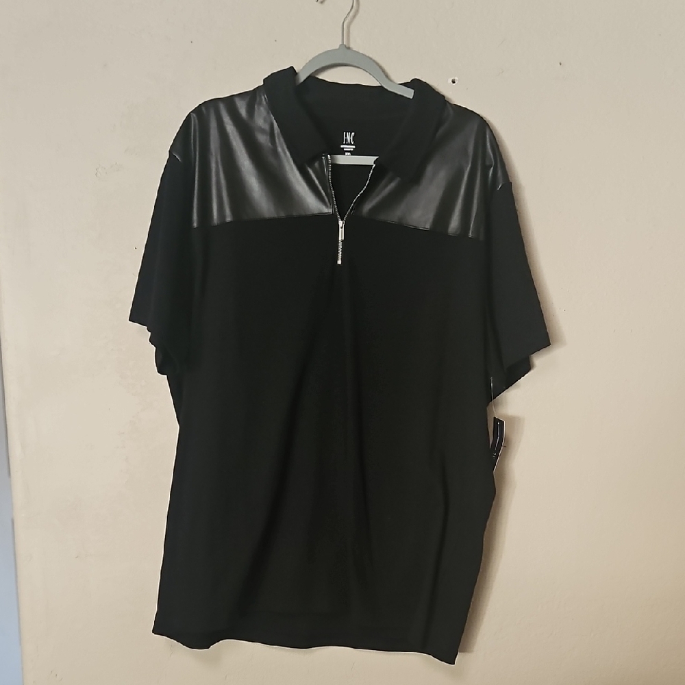 INC International Concepts Black Short-Sleeve Polo with Zip Detail